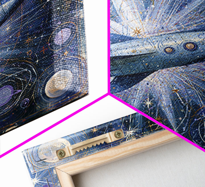 Rocket Ship Crossing a Retro Star Field Framed Canvas Print, Space Art, Fine Art Print, Spa Decor, Watercolor Art, Serenity, SAR-1x1-34