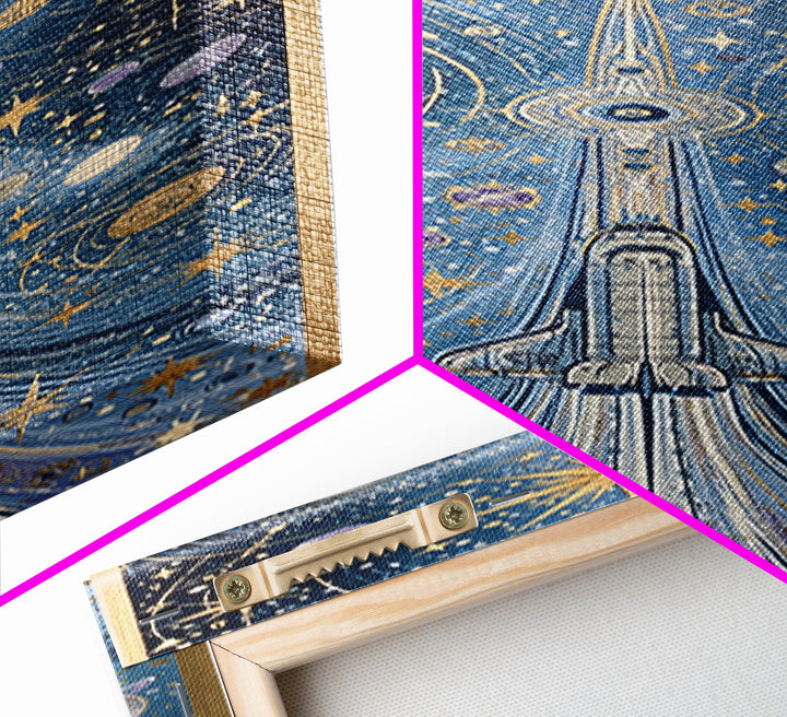 Rocket Ship Crossing a Retro Star Field Canvas Print, Space Art, Neutral Decor, Spa Decor, Fine Art, Serenity, Poster, SAR-1x3-22