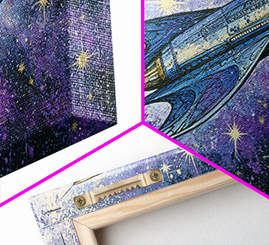 Rocket Ship Crossing a Retro Star Field Canvas Print, Space Art, Art Prints, Spa Decor, Fine Art, Serenity, Abstract Wall Art, SAR-2x1-54