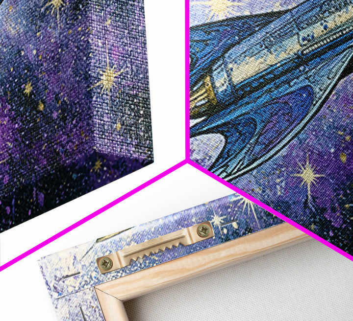 Rocket Ship Crossing a Retro Star Field Canvas Print, Space Art, Art Prints, Spa Decor, Fine Art, Serenity, Abstract Wall Art, SAR-2x1-54