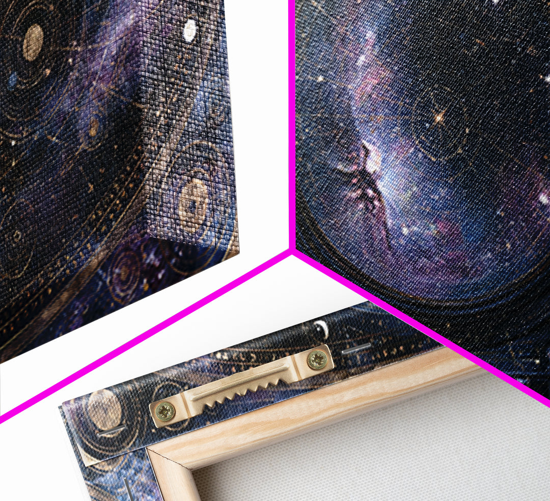 Astronaut Helmet Reflecting a Nebula Framed Canvas Print, Space Art, Room Decor, Spa Decor, Oil Painting, Serenity, SAR-2x1-60