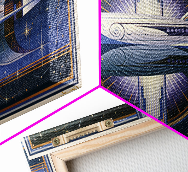Retro Space Poster Framed Canvas Print, Space Art, Canvas Wall Art, Spa Decor, Fine Art, Serenity, Gallery Decor, Neutral Decor, SAR-2x1-65