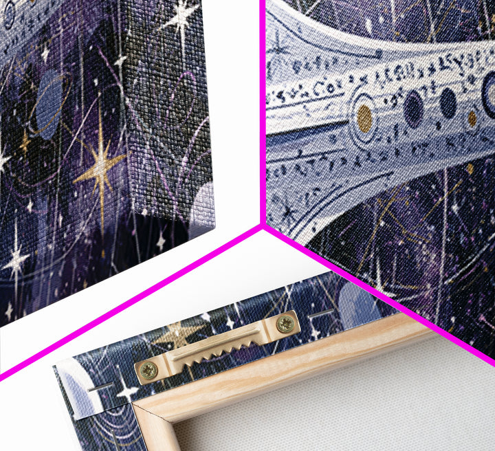 Rocket Ship Crossing a Retro Star Field Canvas Print, Space Art, Printable Art, Spa Decor, Watercolor Art, Serenity, SAR-3x1-26