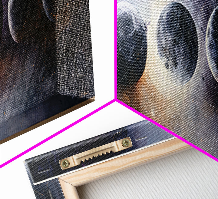 Moon Phases in Elegant Monochrome Framed Canvas Print, Space Art, Statement Artwork, Spa Decor, Fine Art, Serenity, Wall Decor, SAR-3x1-57