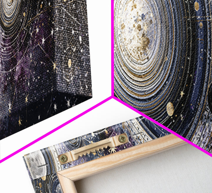 Solar System Arrangement Canvas Print, Space Art, Spa Decor, Oil Painting, Serenity, Abstract Wall Art, Modern Wall Art, SAR-3x1-92