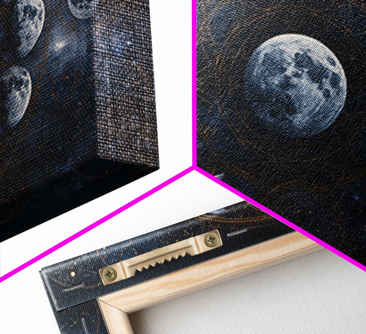 Moon Phases in Elegant Monochrome Framed Canvas Print, Space Art, Textured Painting, Spa Decor, Fine Art, Serenity, Art Prints, SAR-3x2-45