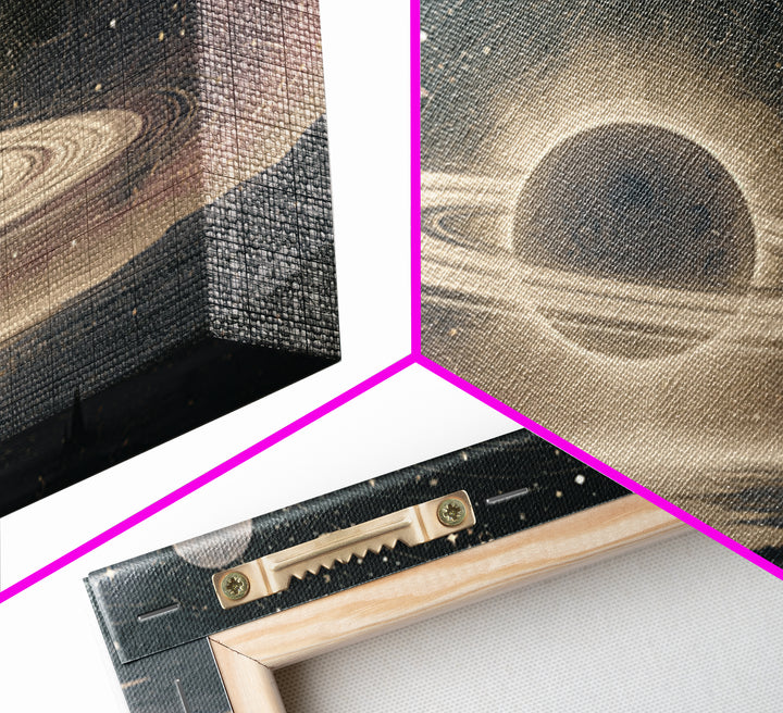 Ringed Planet Rising Framed Canvas Print, Space Art, Space, Spa Decor, Fine Art, Serenity, Statement Artwork, Boho Decor, SAR-3x2-6