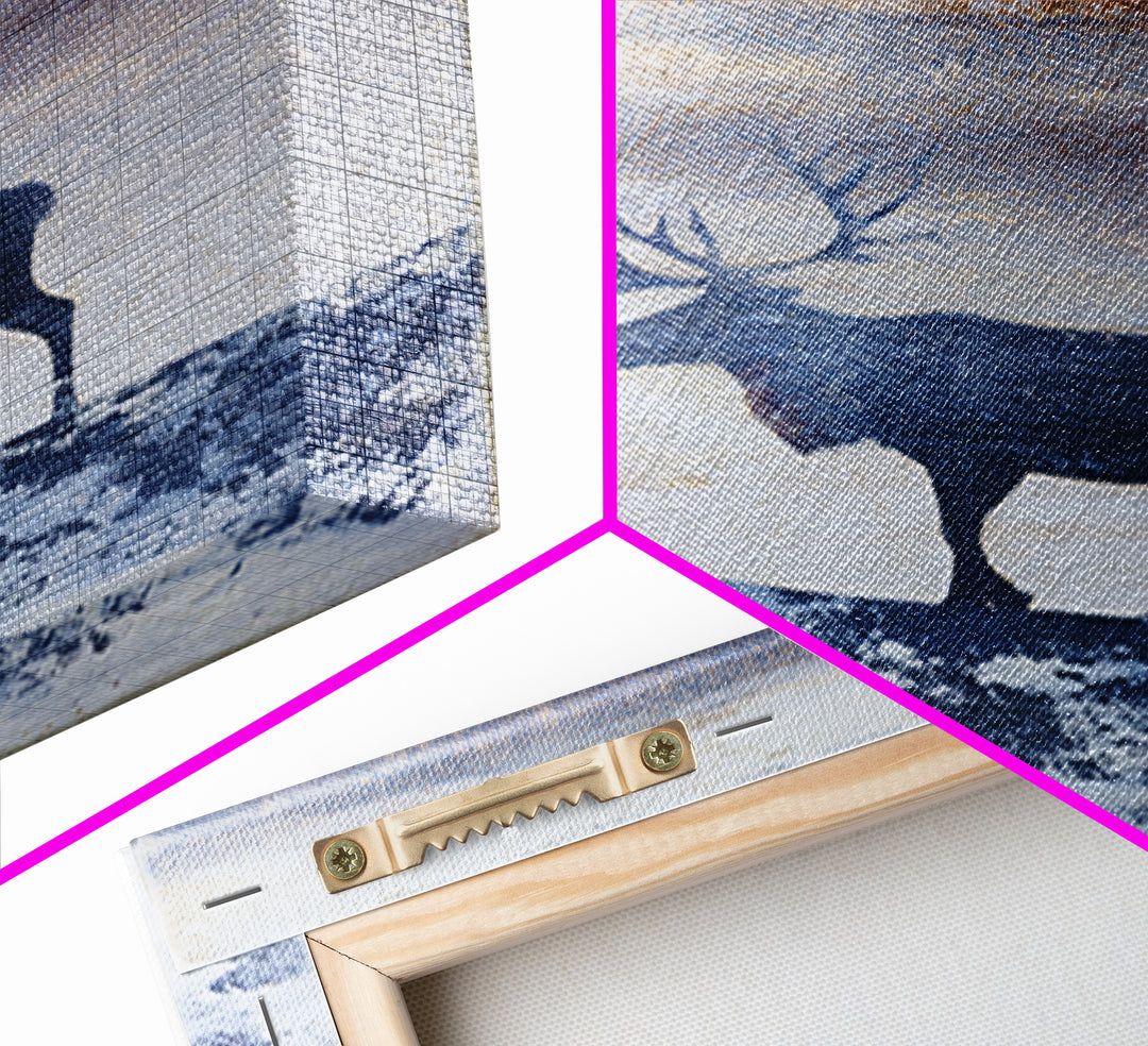 Reindeer Silhouette in Snowy Landscape Canvas Print, Scandinavian Art, Modern Decor, Living Room Decor, Fine Art, Nordic, SCA-1x1-54