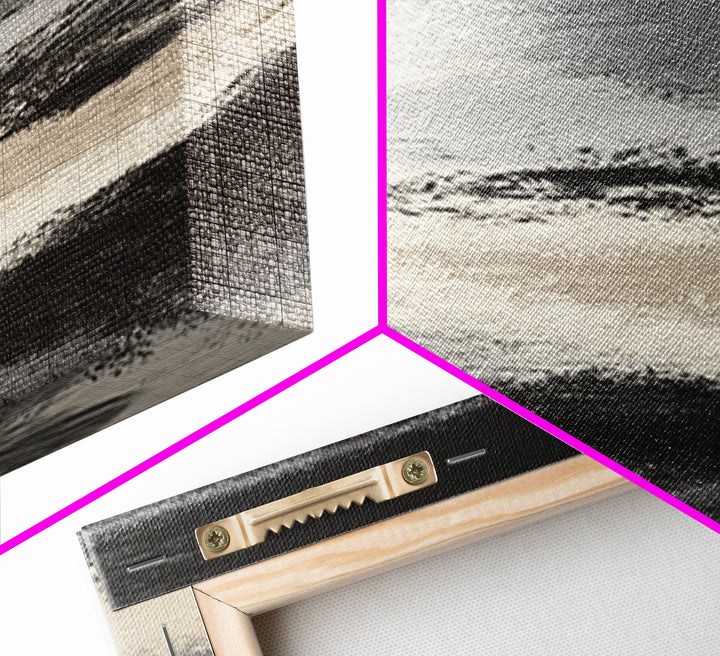 Herringbone Monochrome Pattern Framed Canvas Print, Scandinavian Art, Gallery Decor, Living Room Decor, Fine Art, Nordic, SCA-1x1-70