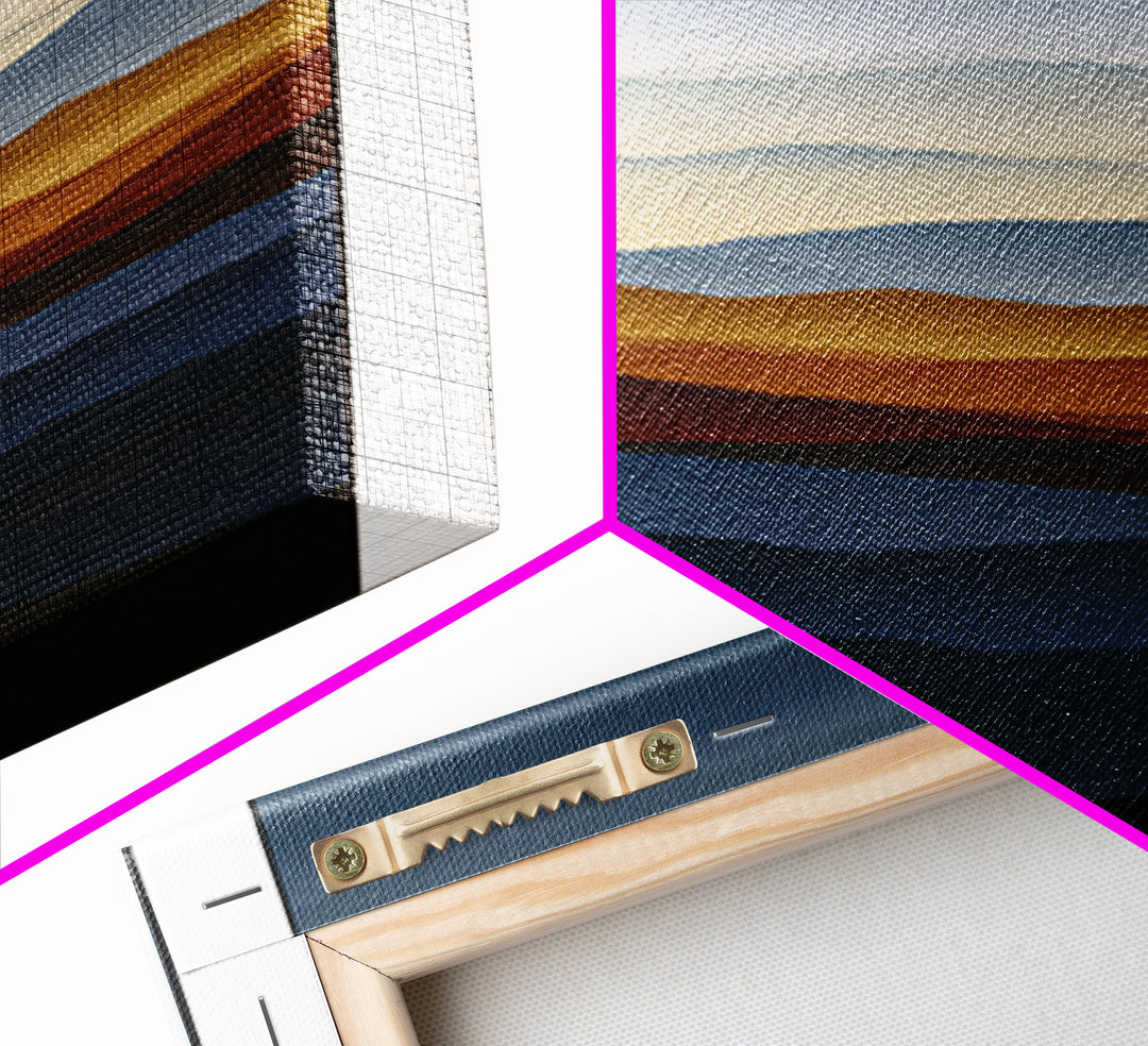Muted Mountain Layers Framed Canvas Print, Scandinavian Art, Oil Painting, Living Room Decor, Fine Art, Nordic, Boho Wall Decor, SCA-1x3-20
