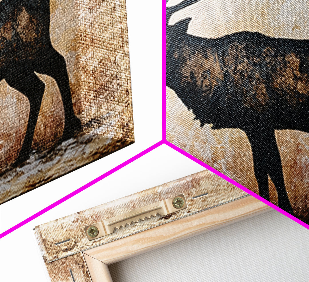 Reindeer Silhouette in Snowy Landscape Canvas Print, Scandinavian Art, Mid Century Modern, Living Room Decor, Nordic, SCA-2x1-50