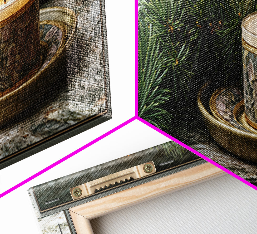 Hygge Candle and Pine Branch Still Life Framed Canvas Print, Scandinavian Art, Wall Decor, Living Room Decor, Fine Art, Nordic, SCA-3x1-68