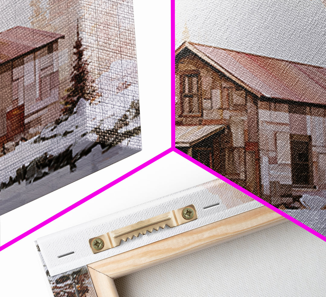 Winter Cabin Smoke Canvas Print, Scandinavian Art, Boho Wall Art, Living Room Decor, Oil Painting, Nordic, Modern Decor, SCA-3x2-22