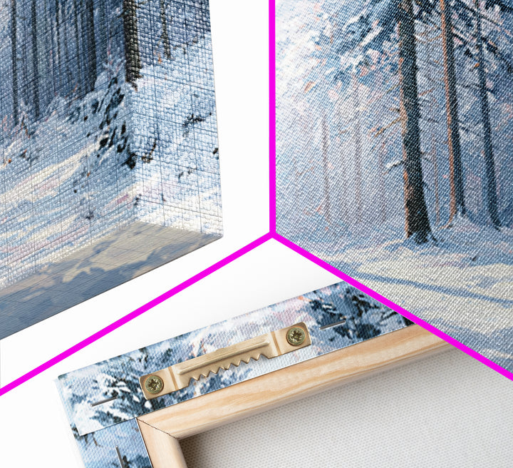 Snowy Nordic Forest Framed Canvas Print, Scandinavian Art, Statement Artwork, Living Room Decor, Oil Painting, Nordic, SCA-3x2-5