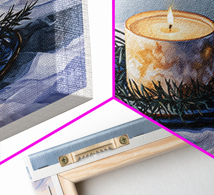 Hygge Candle and Pine Branch Still Life Framed Canvas Print, Scandinavian Art, Gallery Decor, Living Room Decor, Nordic, SCA-3x2-8