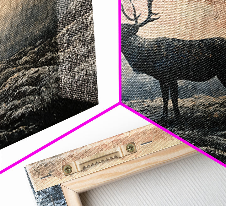Reindeer Silhouette in Snowy Landscape Framed Canvas Print, Scandinavian Art, Statement Artwork, Living Room Decor, Nordic, SCA-3x2-82