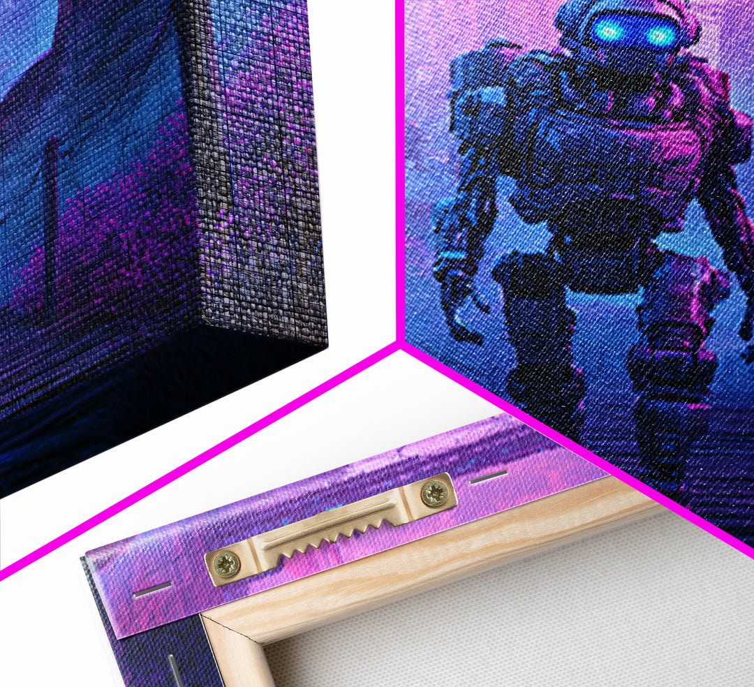 Robot Companion Crossing a Red Canyon Framed Canvas Print, Scifi Art, Decor, Living Room Decor, Orbit, Mid Century Art, SCI-1x1-28
