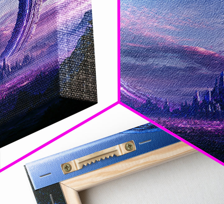 Giant Ring World Seen from a Valley Framed Canvas Print, Scifi Art, Fine Art Print, Living Room Decor, Fine Art, Orbit, SCI-1x1-80