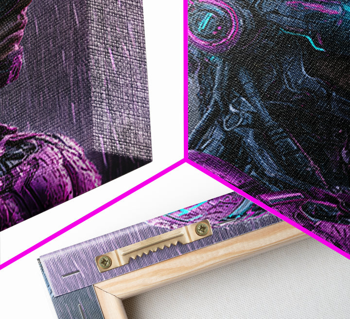 Cyborg Portrait with Reflective Visor Canvas Print, Scifi Art, Statement Artwork, Living Room Decor, Fine Art, Orbit, SCI-1x1-9