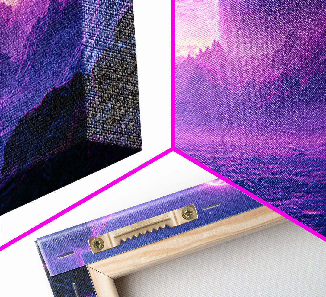 Planetary Sunrise over Ice Cliffs Framed Canvas Print, Scifi Art, Art Print, Living Room Decor, Fine Art, Orbit, Digital Art, SCI-2x1-18