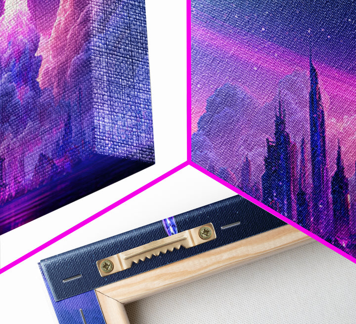 Retro Rocket Launching Through Cloud Rings Framed Canvas Print, Scifi Art, Boho Decor, Living Room Decor, Oil Painting, Orbit, SCI-2x1-27
