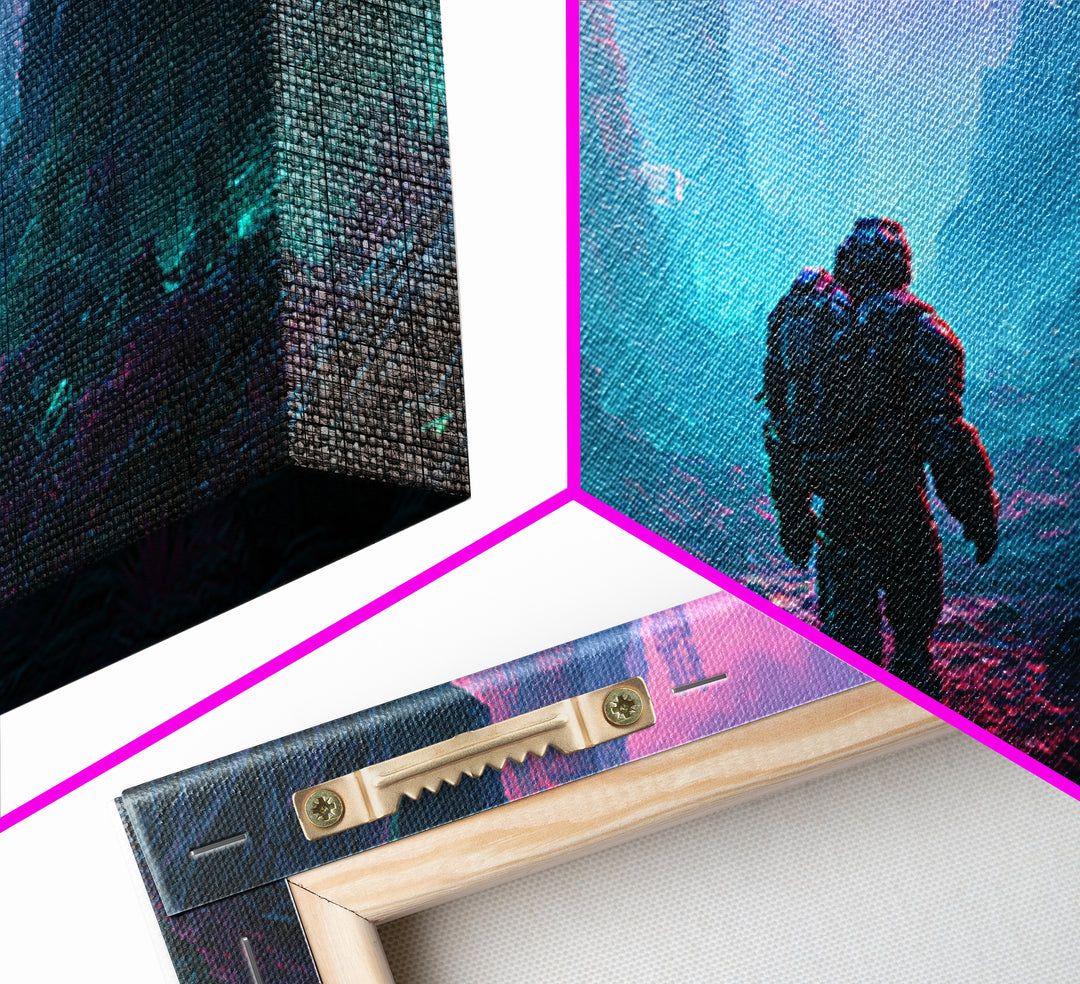 Robot Companion Crossing a Red Canyon Canvas Print, Scifi Art, Art, Living Room Decor, Orbit, Modern Art, Living Room Art, SCI-2x1-48