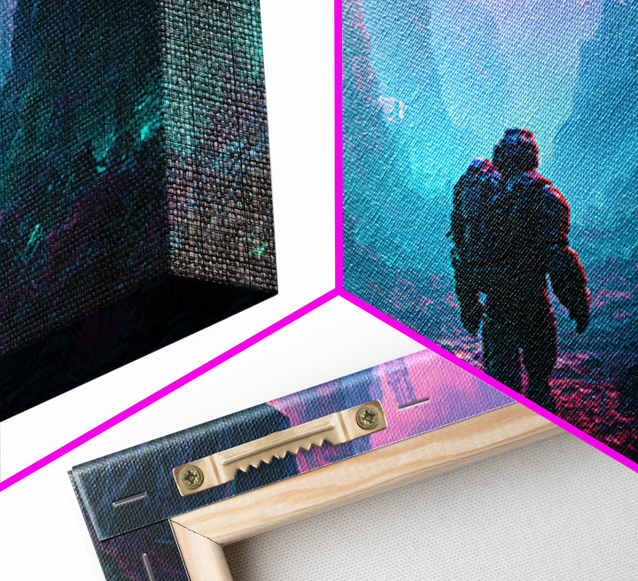 Robot Companion Crossing a Red Canyon Canvas Print, Scifi Art, Art, Living Room Decor, Orbit, Modern Art, Living Room Art, SCI-2x1-48