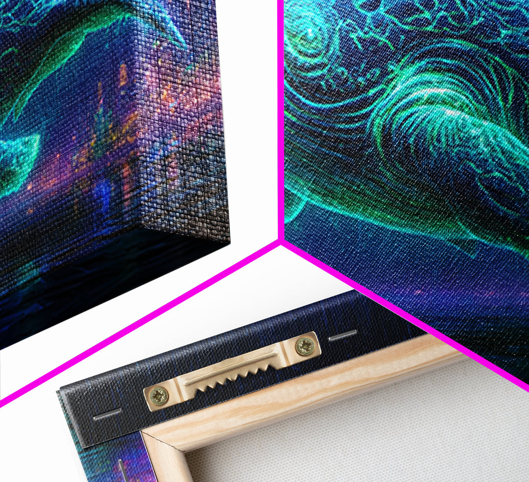 Cosmic Whale Swimming Through Deep Space Framed Canvas Print, Scifi Art, Decor, Living Room Decor, Oil Painting, Orbit, SCI-2x1-60