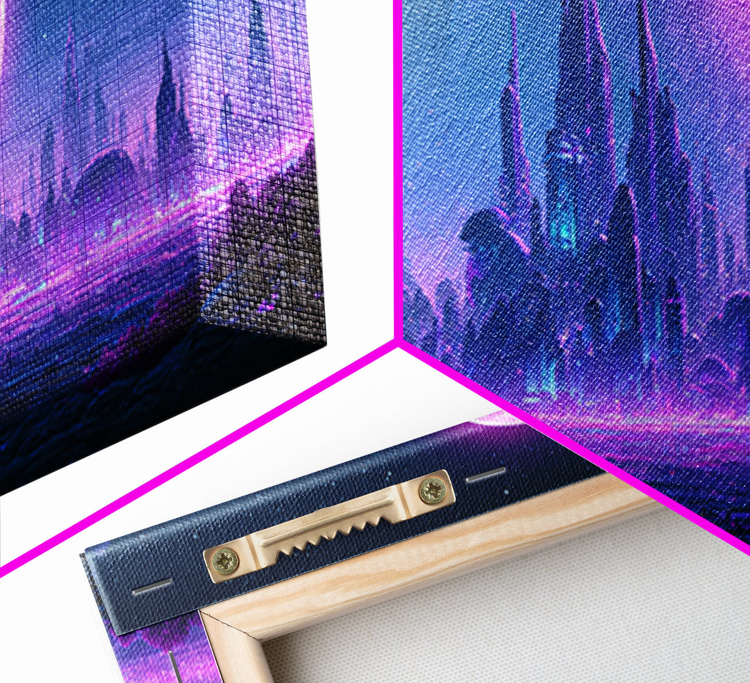 Futuristic City on a Moonlit World Canvas Print, Scifi Art, Weird Art, Living Room Decor, Abstract Art, Orbit, Art Print, SCI-2x1-71