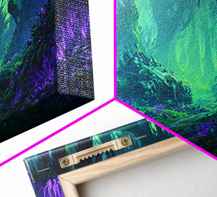 Alien Jungle with Bioluminescent Plants Canvas Print, Scifi Art, Canvas Print, Living Room Decor, Fine Art, Orbit, Weird Art, SCI-2x1-73