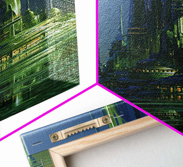 Terraforming Towers on a Silent Planet Framed Canvas Print, Scifi Art, Retro Wall Art, Living Room Decor, Oil Painting, Orbit, SCI-2x3-20