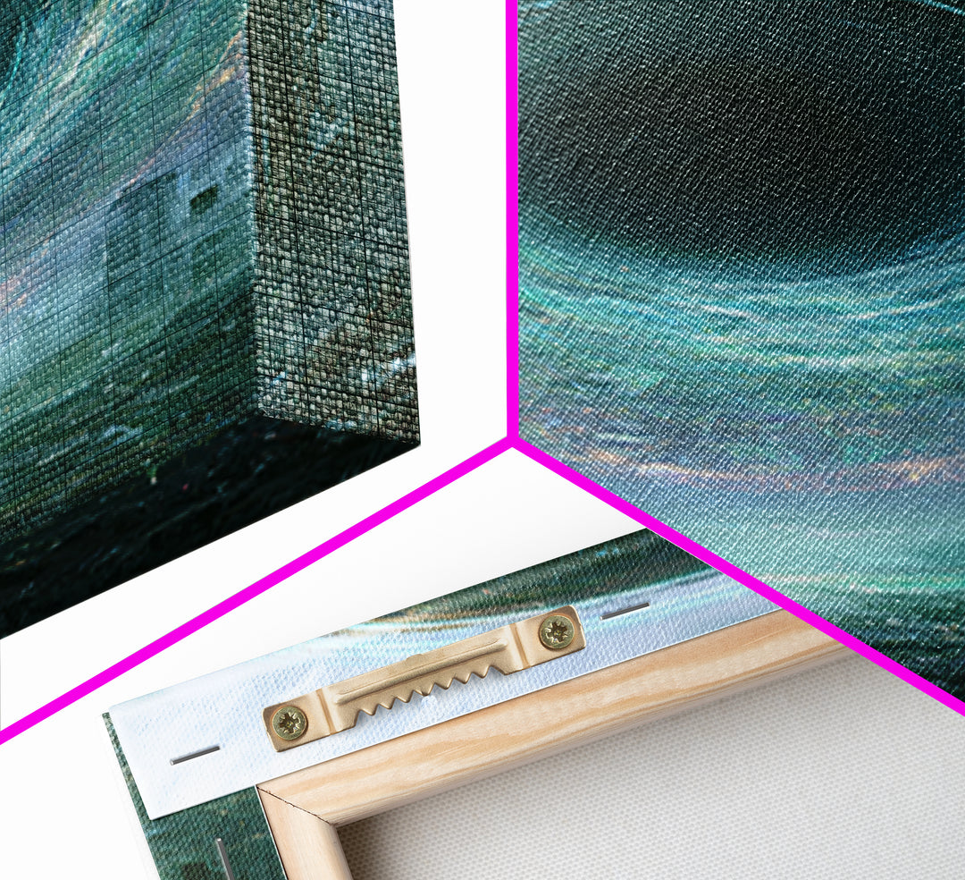 Wormhole Opening over Barren Landscape Framed Canvas Print, Scifi Art, Mid Century Art, Living Room Decor, Fine Art, Orbit, SCI-2x3-73