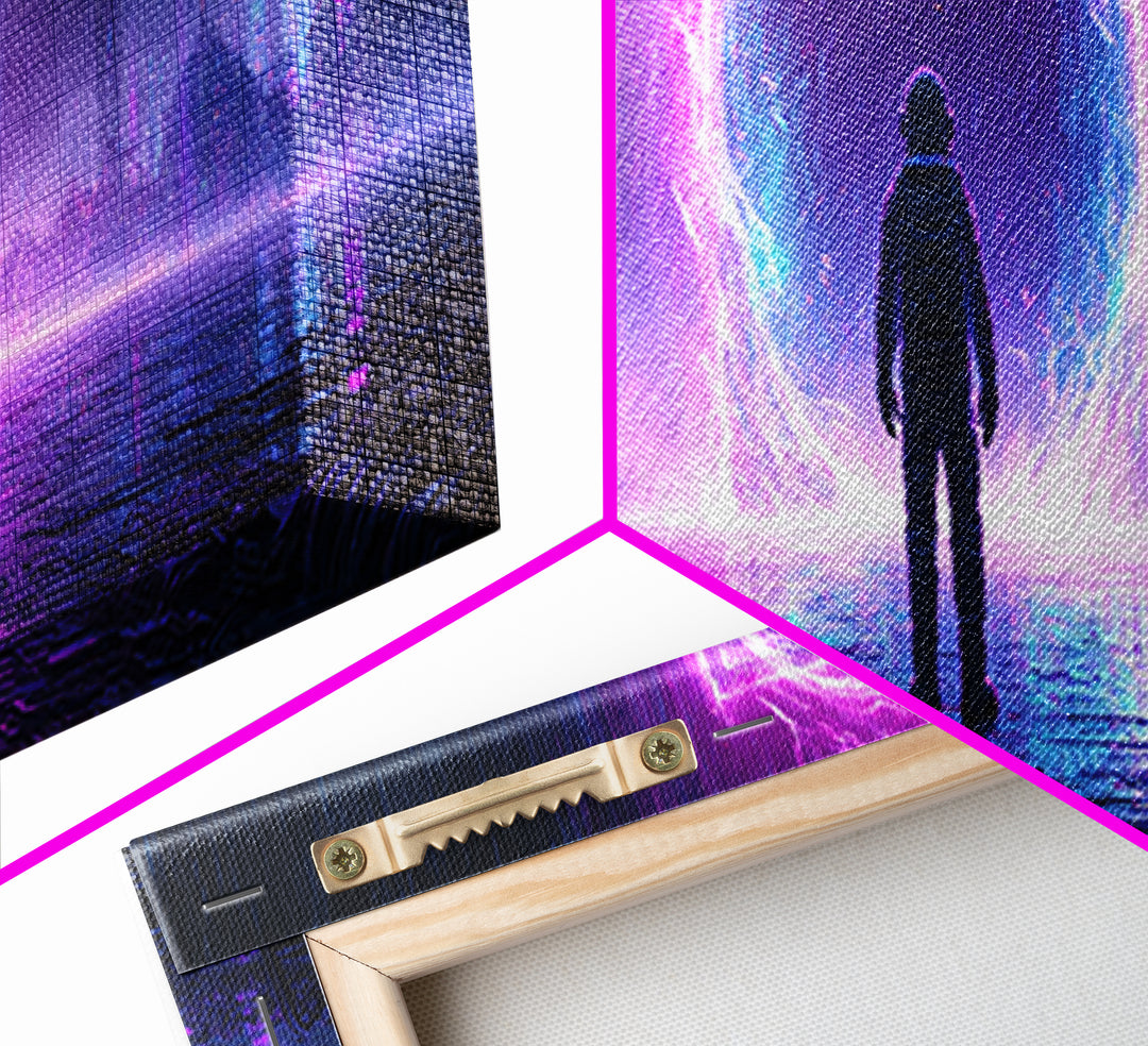 Astronaut Standing Before a Glowing Monolith Framed Canvas Print, Scifi Art, Canvas Print, Living Room Decor, Fine Art, Orbit, SCI-3x1-18