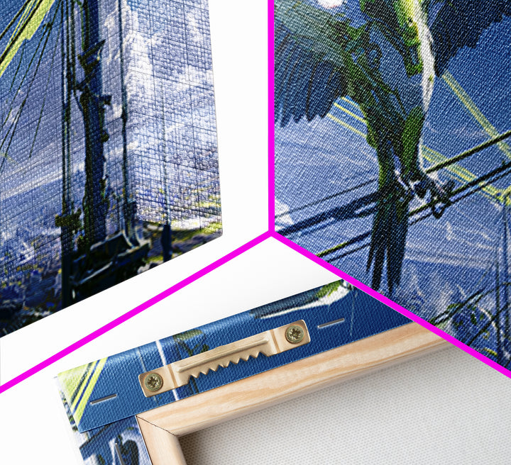 Robot Bird Perched on Antenna Framed Canvas Print, Scifi Art, Minimalist Decor, Living Room Decor, Fine Art, Orbit, Ai Art, SCI-3x1-63