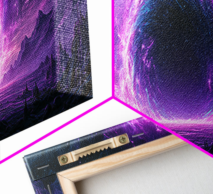 Wormhole Opening over Barren Landscape Framed Canvas Print, Scifi Art, Game Room Decor, Living Room Decor, Fine Art, Orbit, SCI-3x1-81