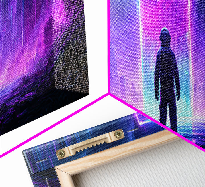 Astronaut Standing Before a Glowing Monolith Framed Canvas Print, Scifi Art, Space Art, Living Room Decor, Fine Art, Orbit, SCI-3x1-90
