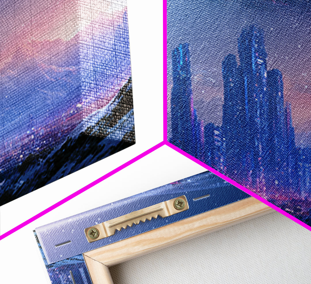 Giant Ring World Seen from a Valley Canvas Print, Scifi Art, Contemporary Art, Living Room Decor, Oil Painting, Orbit, SCI-3x2-12