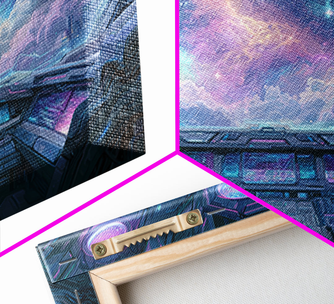 Starship Cockpit View of Nebula Clouds Framed Canvas Print, Scifi Art, Mid Century Art, Living Room Decor, Fine Art, Orbit, SCI-3x2-15
