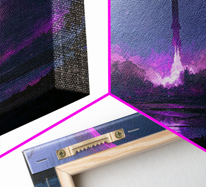 Retro Rocket Launching Through Cloud Rings Framed Canvas Print, Scifi Art, Art Print, Living Room Decor, Fine Art, Orbit, SCI-3x2-35