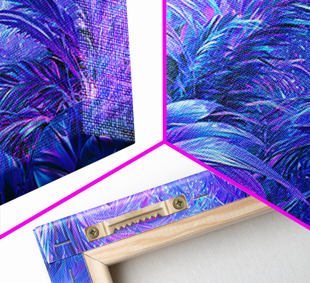 Alien Jungle with Bioluminescent Plants Framed Canvas Print, Scifi Art, Contemporary Art, Living Room Decor, Fine Art, Orbit, SCI-3x2-9