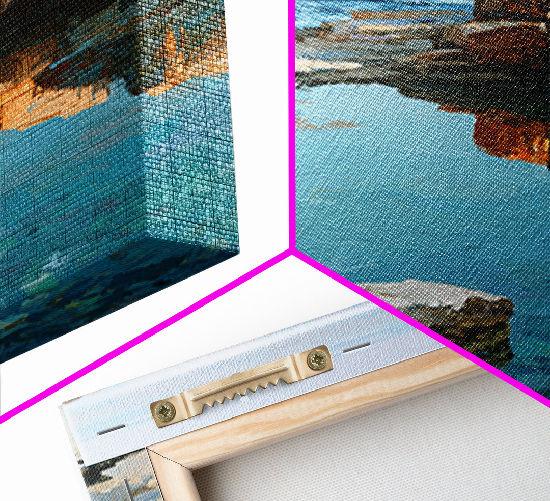 Rocky Tidepool with Reflections Framed Canvas Print, Seascape Art, Canvas Wall Art, Coastal Decor, Fine Art, Seascape, SEA-1x1-11