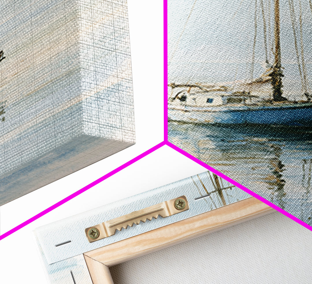 Quiet Sailboat on Glassy Water Framed Canvas Print, Seascape Art, Gallery Decor, Coastal Decor, Fine Art, Seascape, SEA-1x1-32