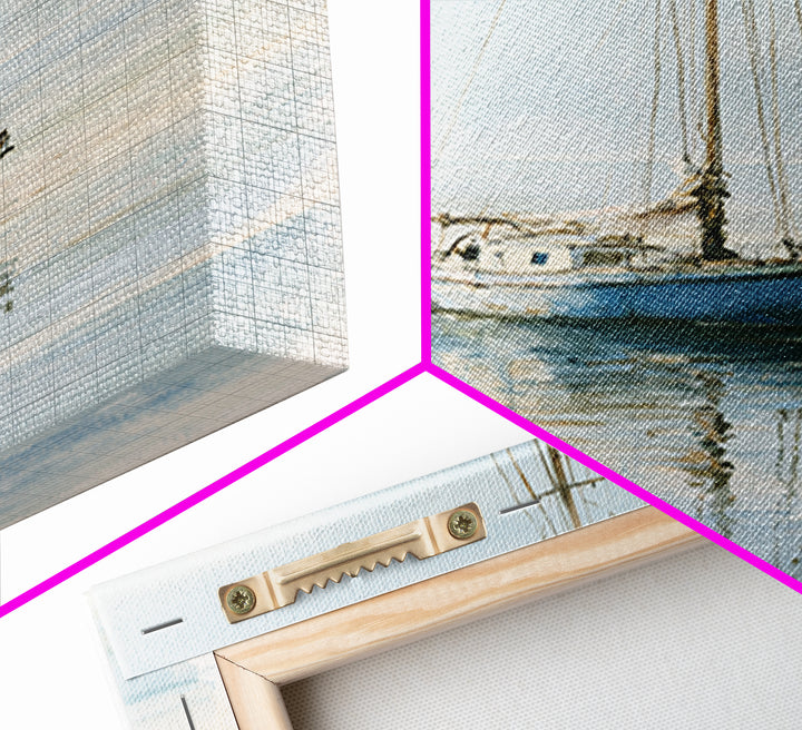Quiet Sailboat on Glassy Water Framed Canvas Print, Seascape Art, Gallery Decor, Coastal Decor, Fine Art, Seascape, SEA-1x1-32