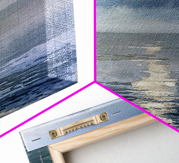 Moonlit Ocean with Silver Path of Light Framed Canvas Print, Seascape Art, Abstract Painting, Coastal Decor, Fine Art, Seascape, SEA-1x1-51