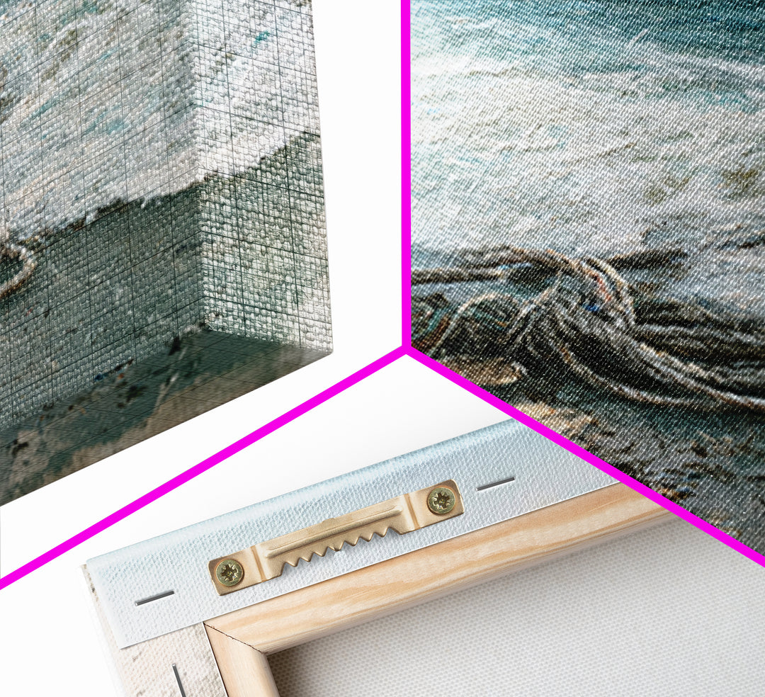 Rain over Ocean with Blurred Horizon Framed Canvas Print, Seascape Art, Canvas Print, Coastal Decor, Oil Painting, Seascape, SEA-1x1-68
