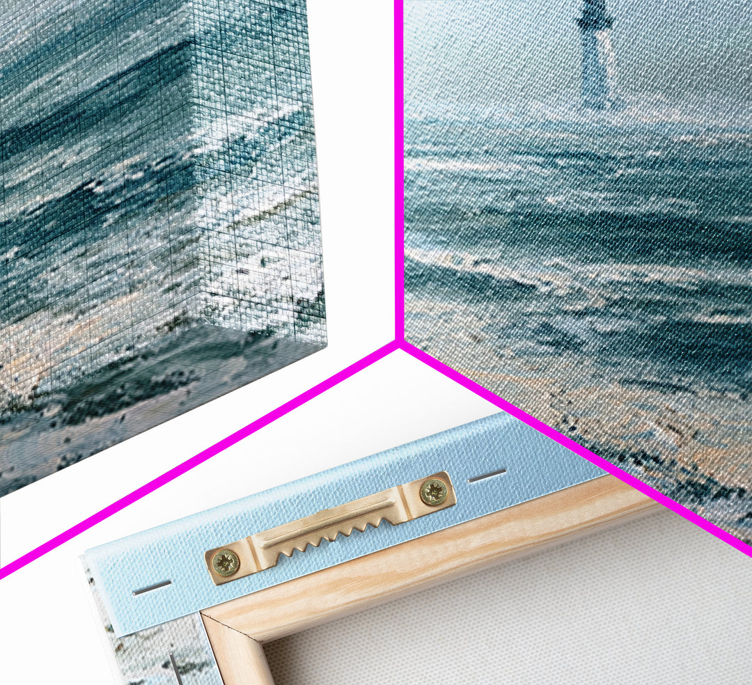Dramatic Lighthouse in Distant Spray Framed Canvas Print, Seascape Art, Gallery Decor, Coastal Decor, Fine Art, Seascape, SEA-1x1-78