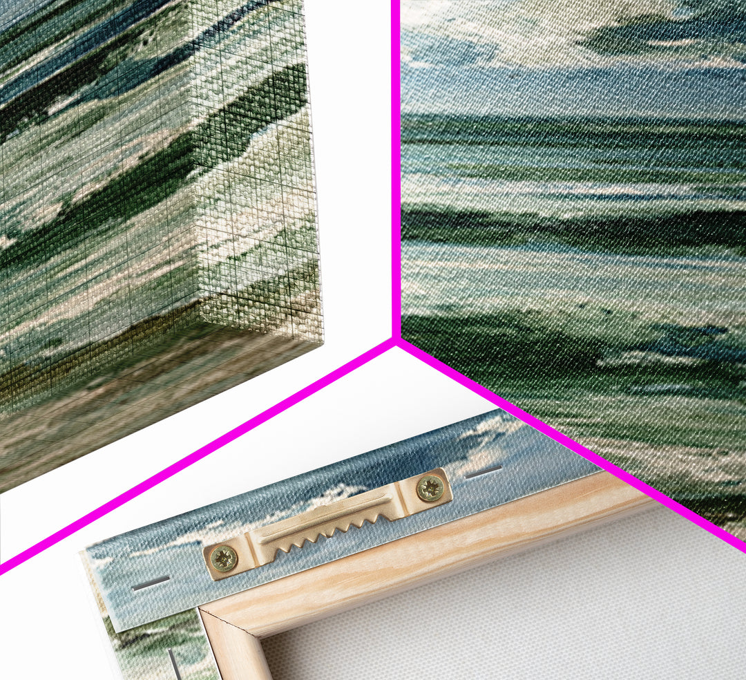 Turbulent Green Sea Framed Canvas Print, Seascape Art, Boho Decor, Coastal Decor, Oil Painting, Seascape, Printable Wall Art, SEA-1x3-45