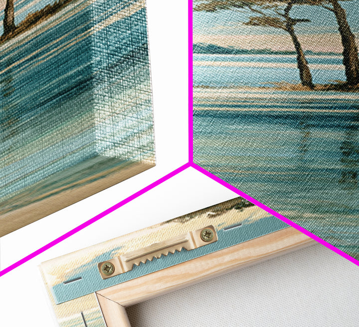 Tropical Lagoon with Transparent Shallows Framed Canvas Print, Seascape Art, Watercolor Art, Coastal Decor, Fine Art, Seascape, SEA-1x3-46
