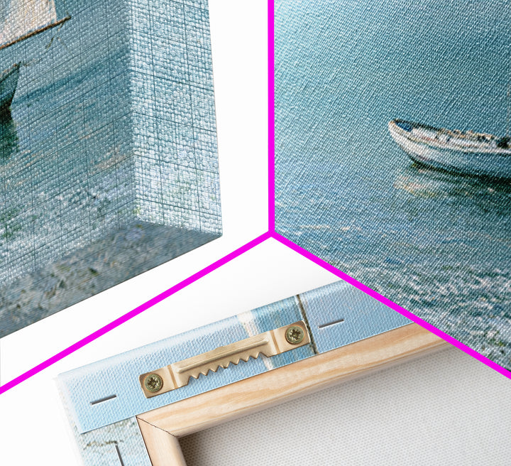 Quiet Sailboat on Glassy Water Framed Canvas Print, Seascape Art, Watercolor Painting, Coastal Decor, Fine Art, Seascape, SEA-2x1-100