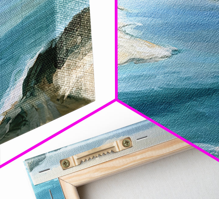 Coastal Cove with Turquoise Water Framed Canvas Print, Seascape Art, Wall Art Print, Coastal Decor, Watercolor Art, Seascape, SEA-2x1-59